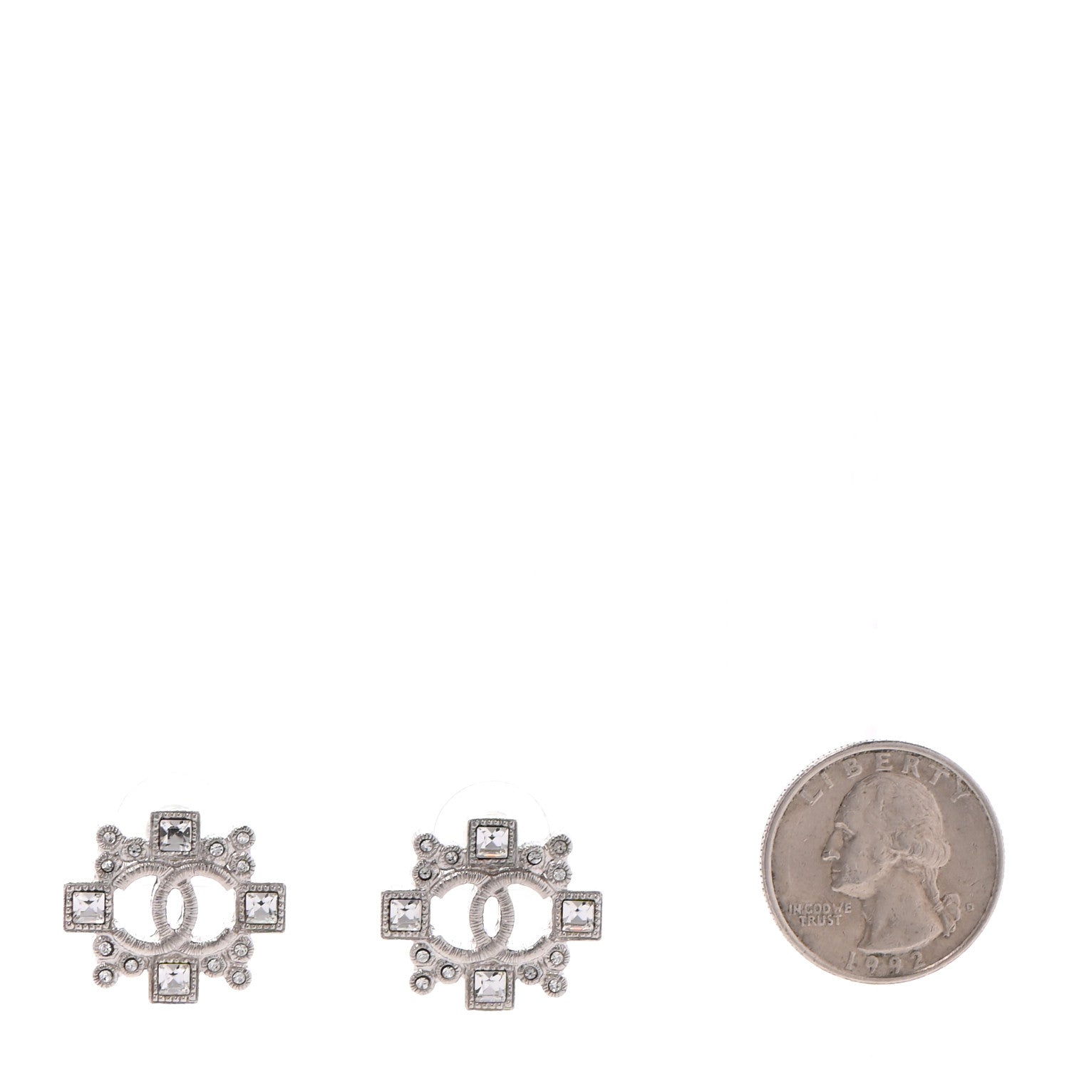 Chanel Swarovski Crystal CC Earrings Silver 2 of 5