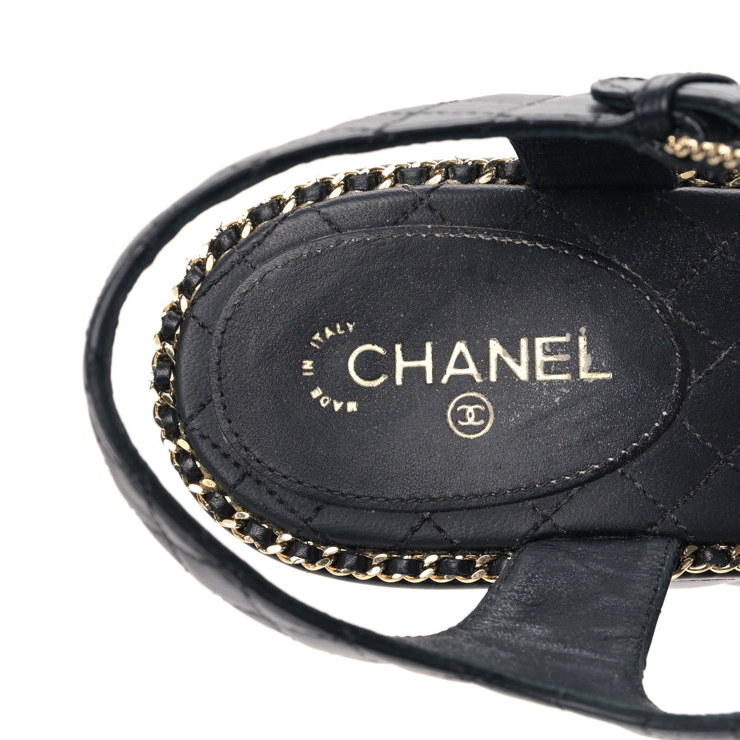 Calfskin Quilted Chain Around Wedge Sandals 41 Black