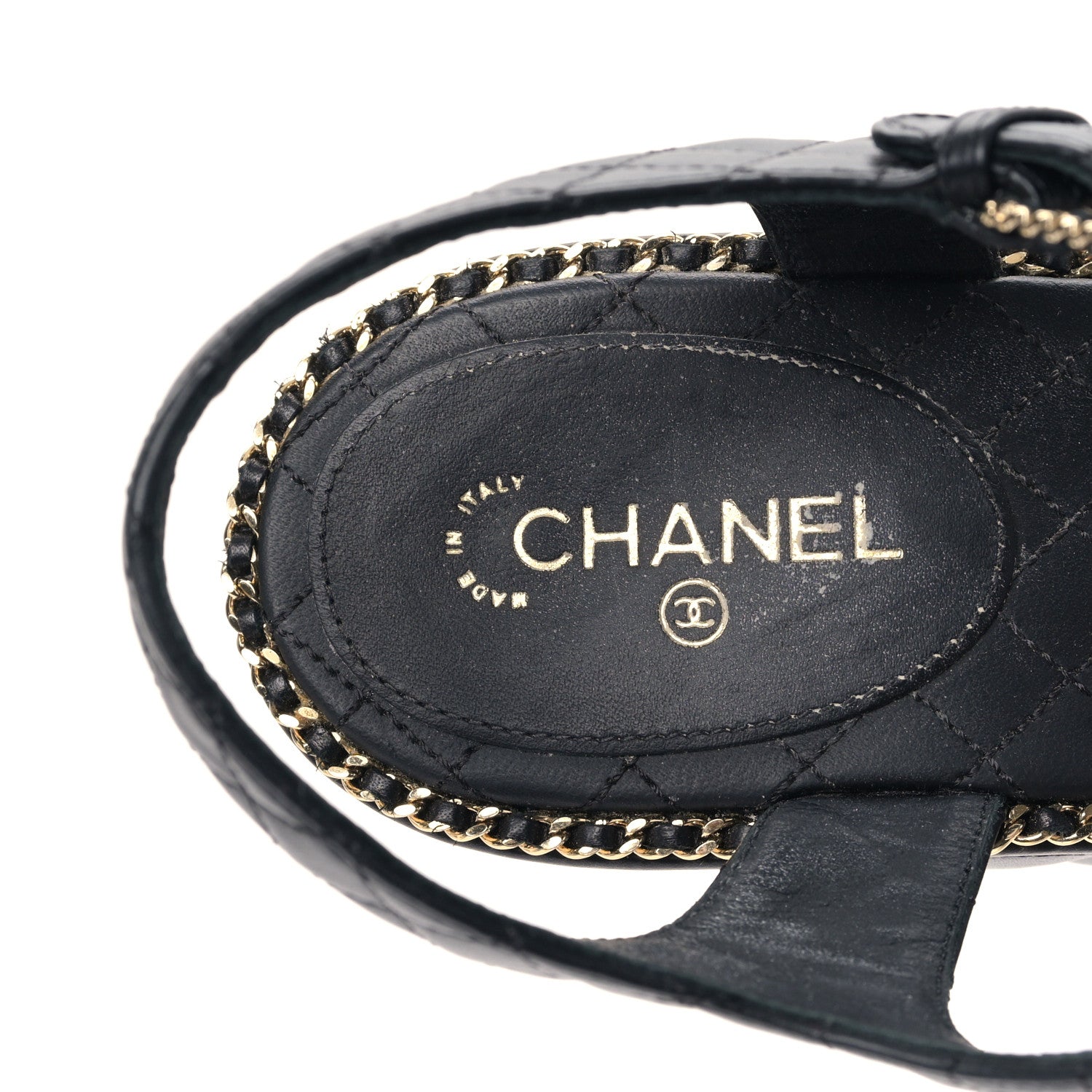 Chanel Calfskin Quilted Chain Around Wedge Sandals 41 Black 7 of 8