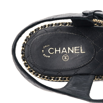Chanel Calfskin Quilted Chain Around Wedge Sandals 41 Black 7 of 8