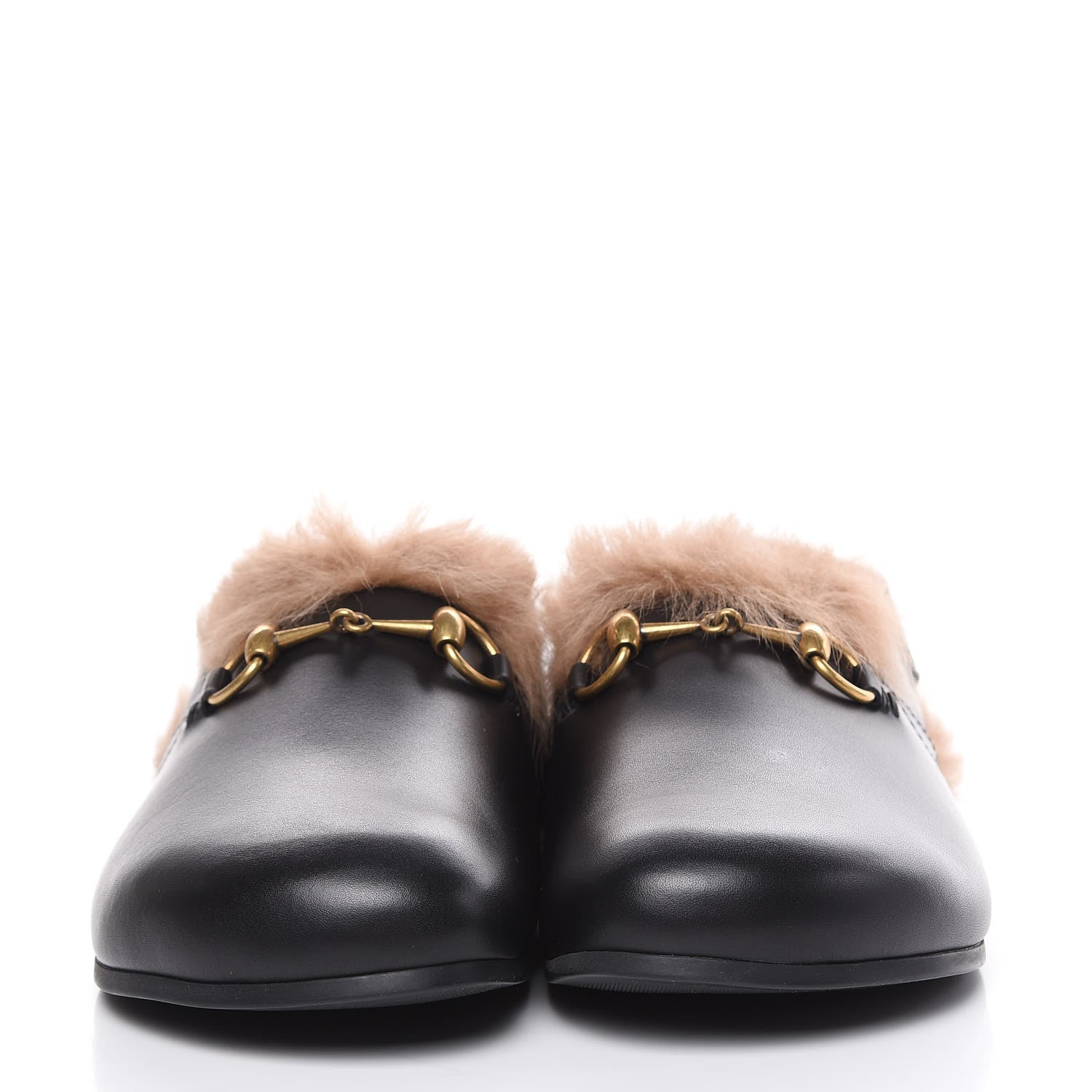 Gucci Calfskin Fur Mens Horsebit River Slingback Slippers 6 Black 2 of 10