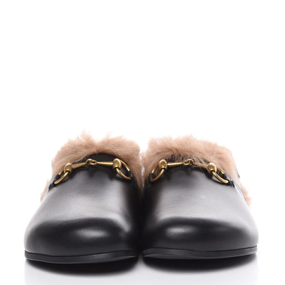 Gucci Calfskin Fur Mens Horsebit River Slingback Slippers 6 Black 2 of 10