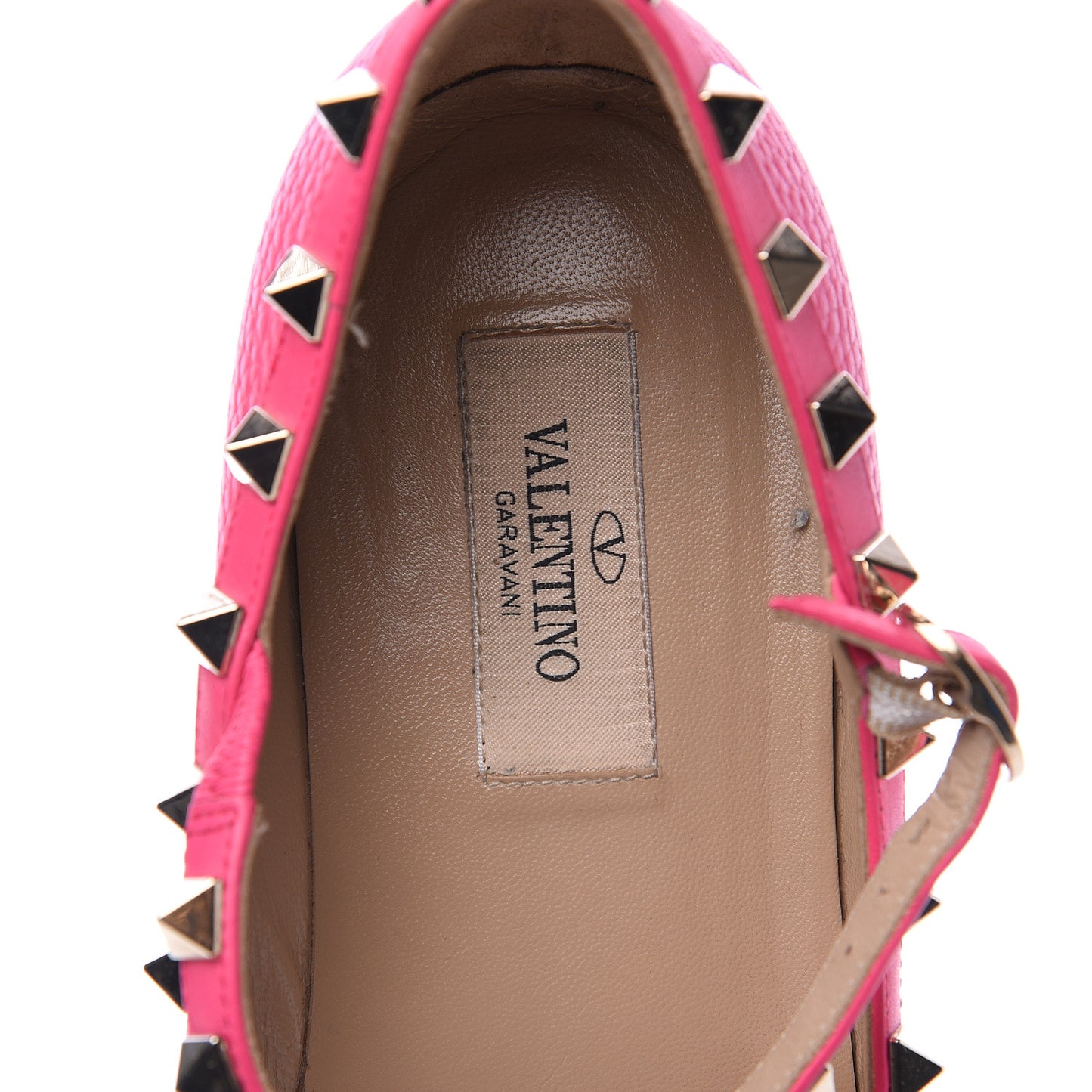 Pebbled Calfskin Rockstud Cage Ballerina Flats 38 Peony
