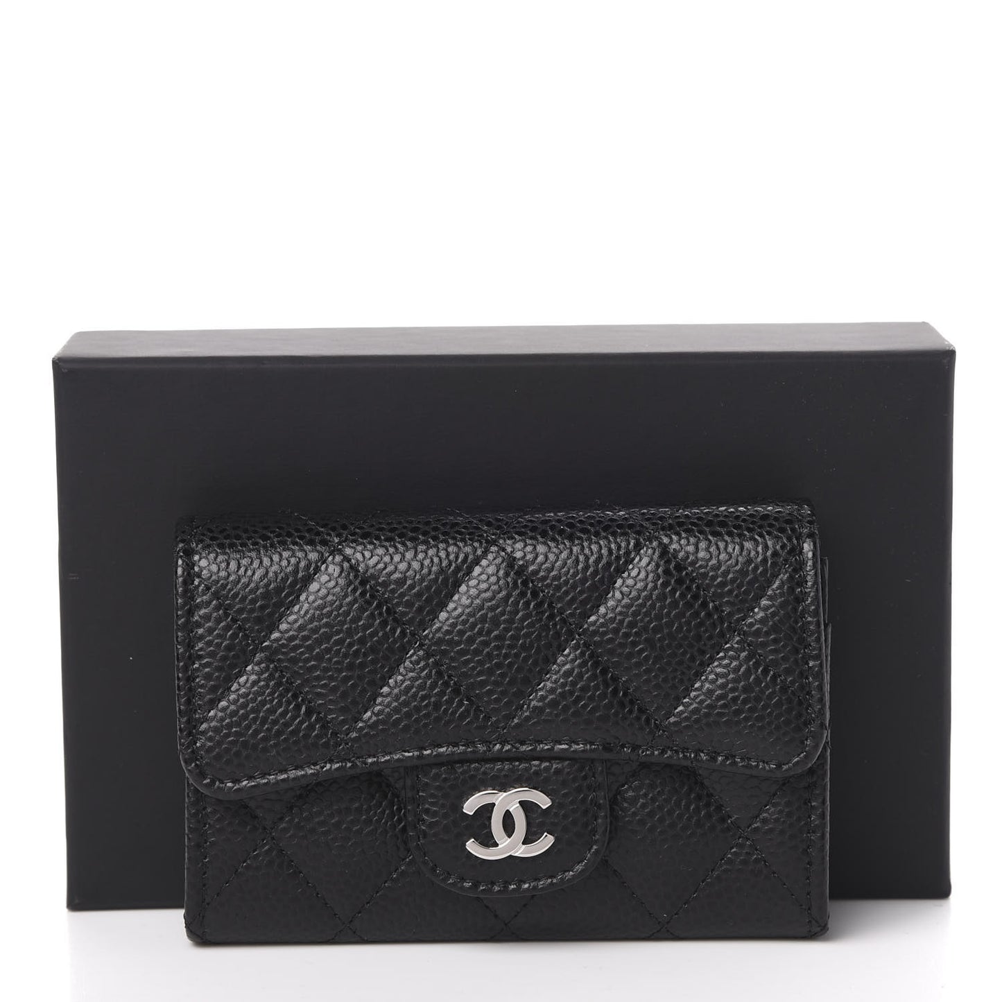 Caviar Quilted Flap Card Holder Black