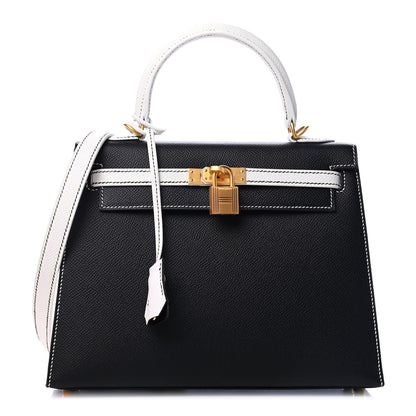 Hermes Epsom Bi-Color Horseshoe Kelly Sellier 25 Black White 2 of 8