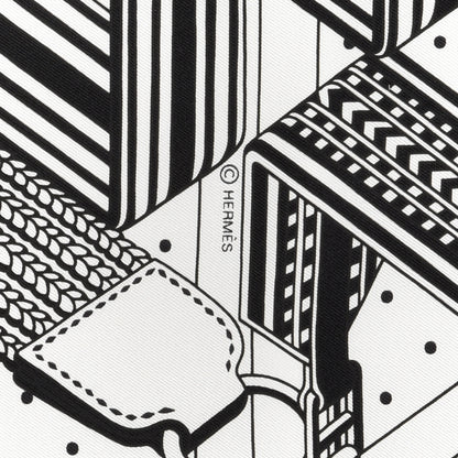 Hermes Silk Sangles En ZigZag Bandana Scarf 55 Black White 2 of 4