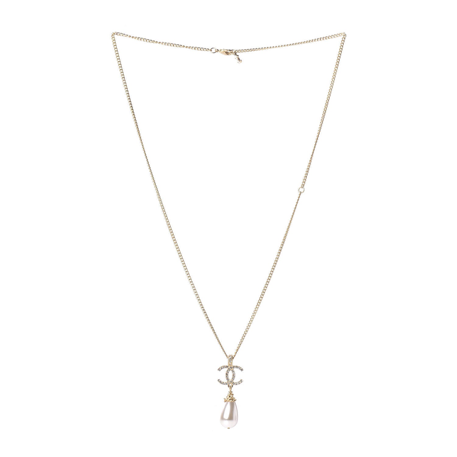 Chanel Pearl Crystal Twisted CC Drop Necklace Gold 3 of 6