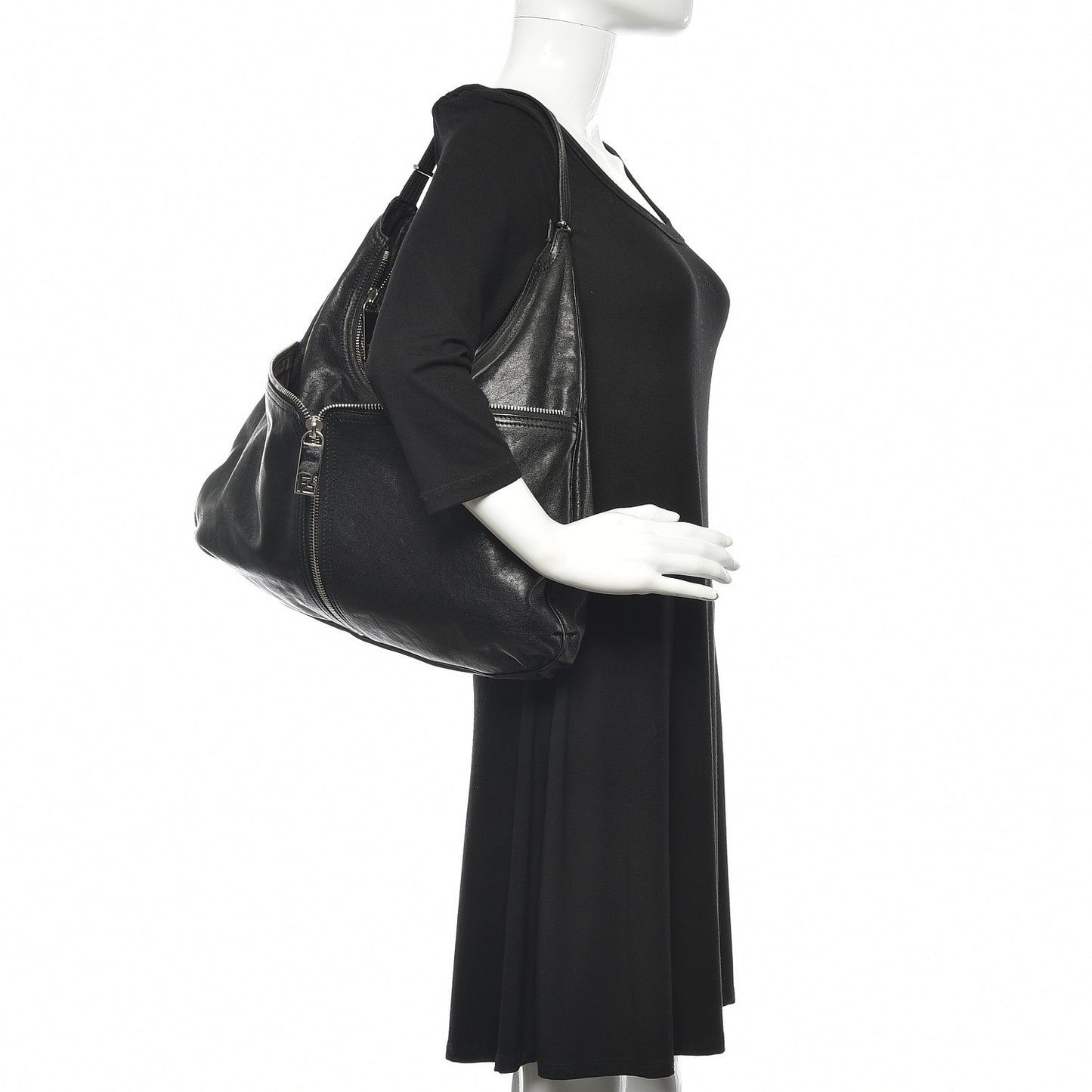 Sheepskin Zipper Hobo Black