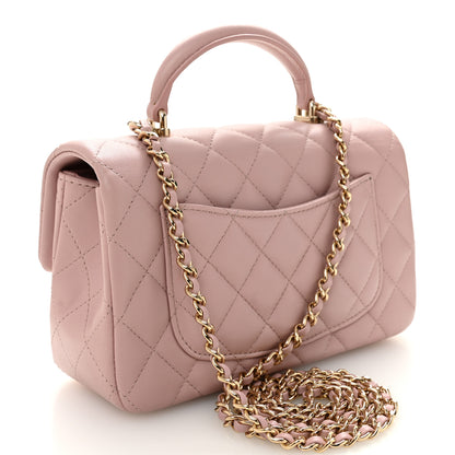 Chanel Lambskin Quilted Mini Top Handle Rectangular Flap Light Pink 3 of 10