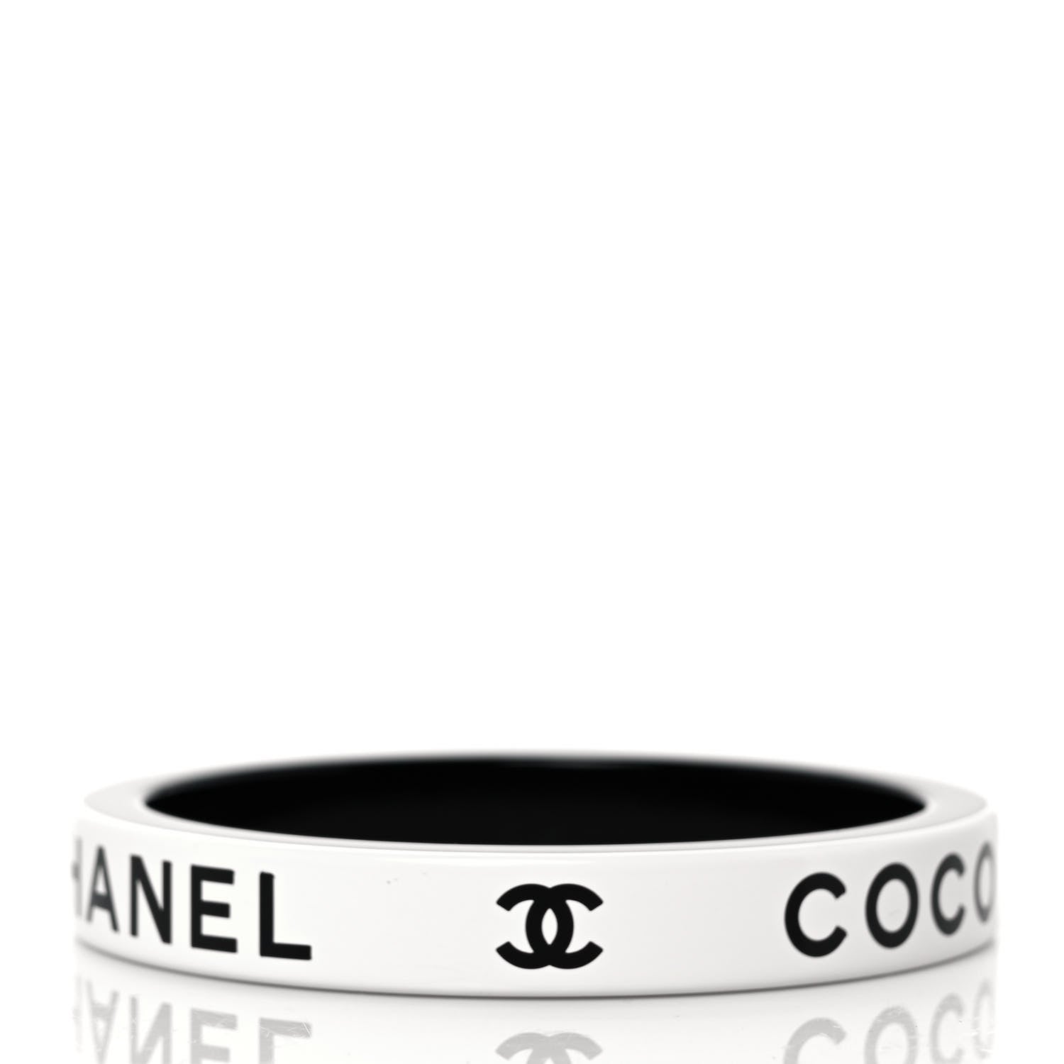 Chanel Resin Logo Bangle Bracelet White Black 3 of 4
