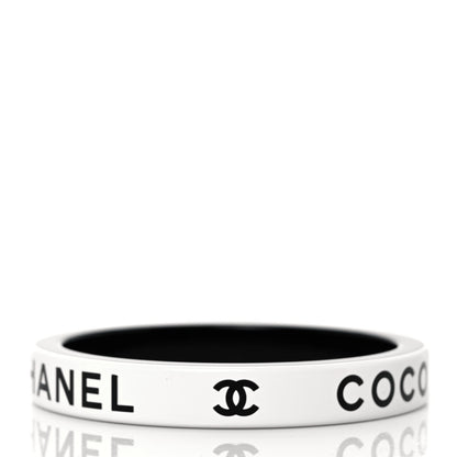 Chanel Resin Logo Bangle Bracelet White Black 3 of 4