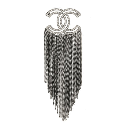 Chanel Crystal Chain Fringe CC Brooch Silver 1 of 4