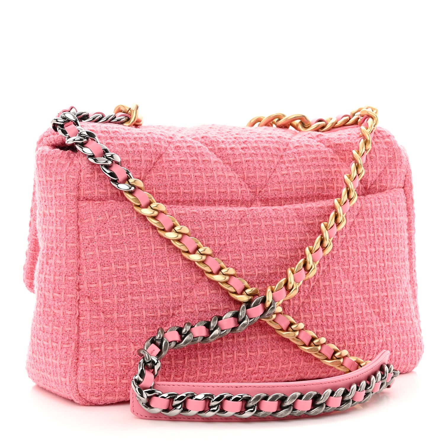 Chanel Metallic Tweed Quilted Large Chanel 19 Flap Pink 3 of 11
