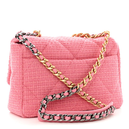 Chanel Metallic Tweed Quilted Large Chanel 19 Flap Pink 3 of 11
