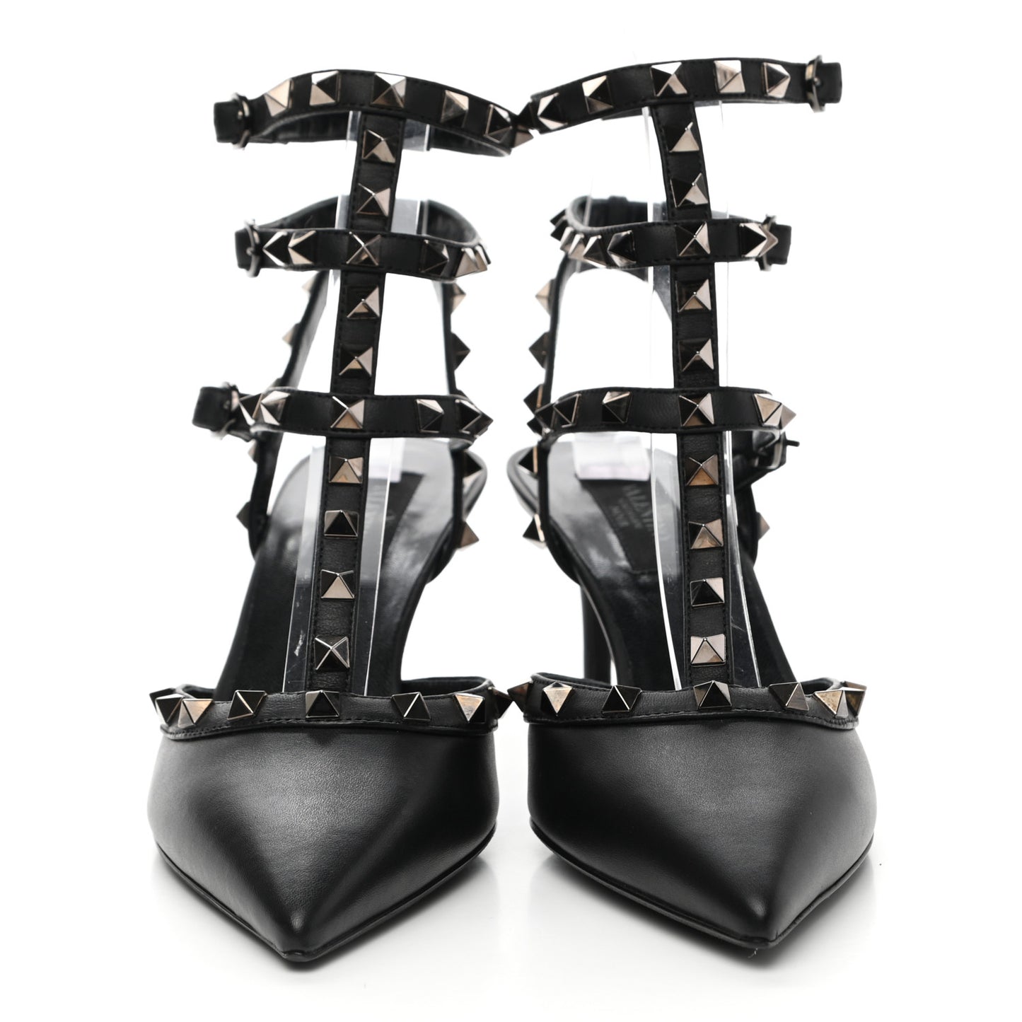 Calfskin Nappa Rockstud Ankle Strap 65mm Pumps 37.5 Black