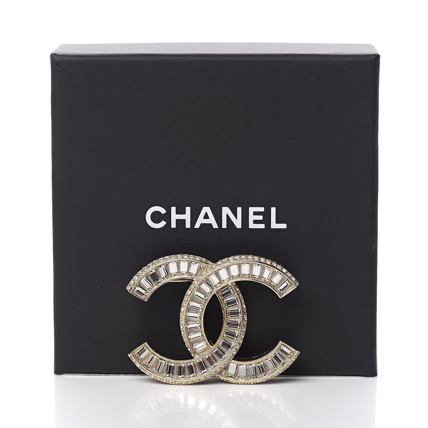 Baguette Crystal CC Brooch Gold