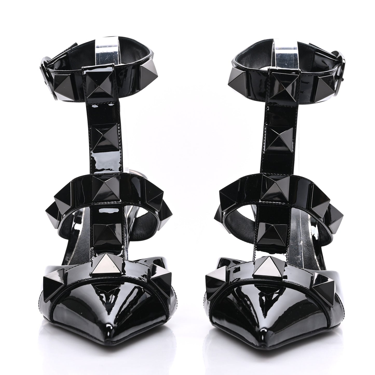 Patent Monochrome Roman Stud Ankle Strap 80mm Pumps 38.5 Black
