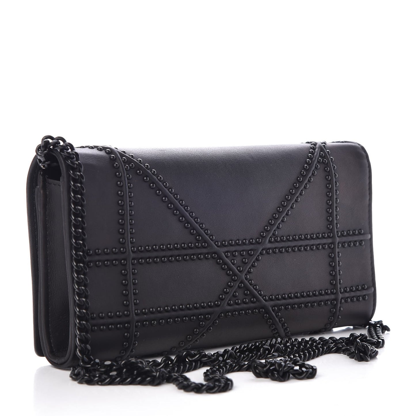 Ultra Matte Calfskin Studded Diorama Croisiere Chain Wallet Black