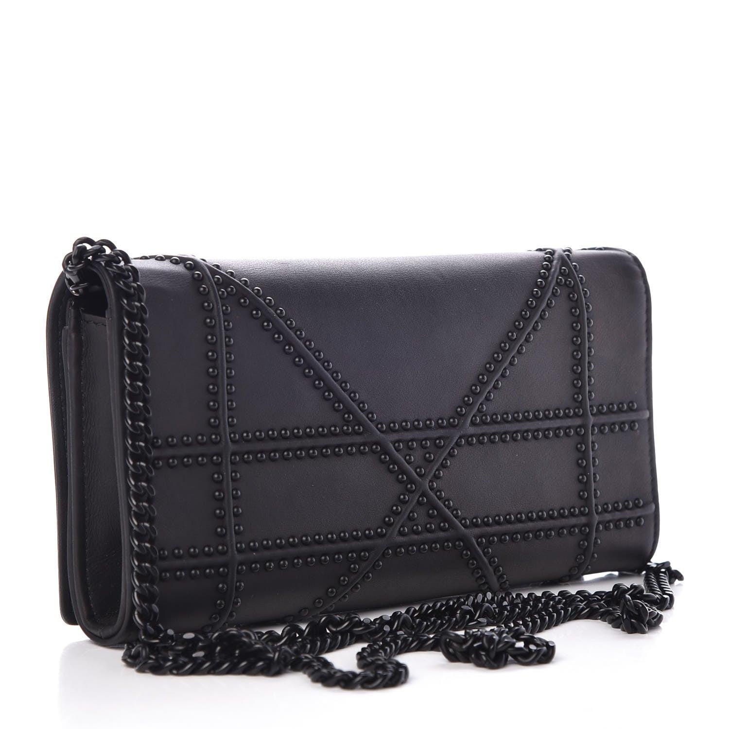 Christian Dior Ultra Matte Calfskin Studded Diorama Croisiere Chain Wallet Black 3 of 8