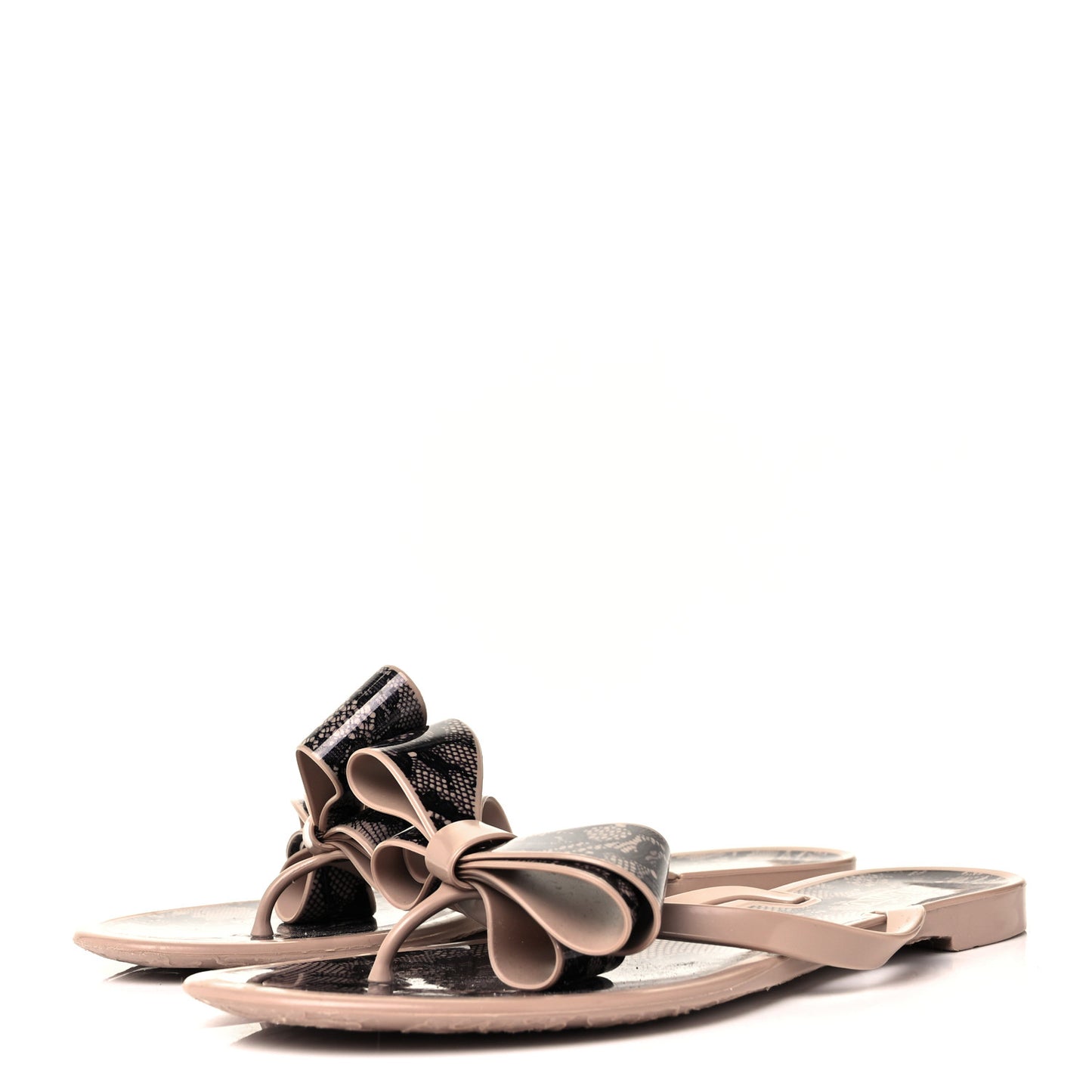 PVC Jelly Lace Print Bow Thong Sandals 41 Black Poudre