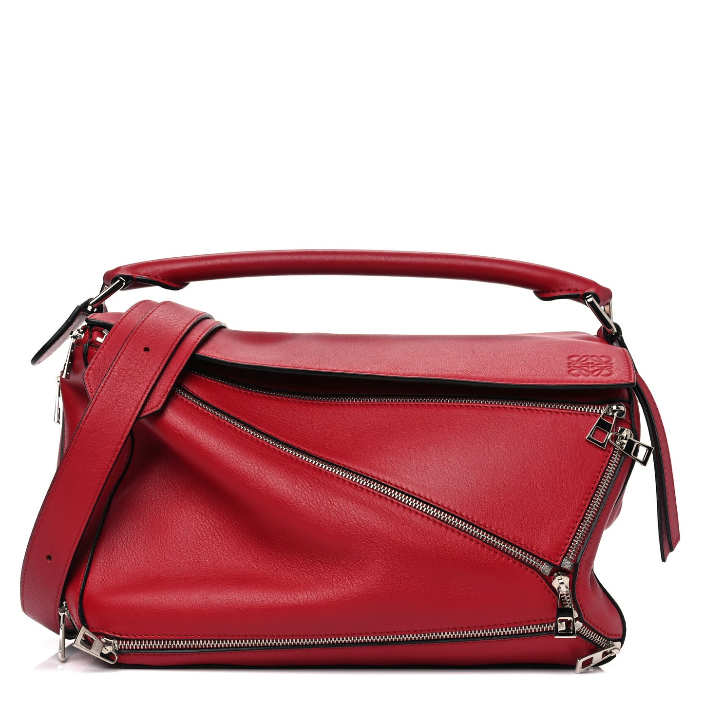 Calfskin Zipper Puzzle Bag Red