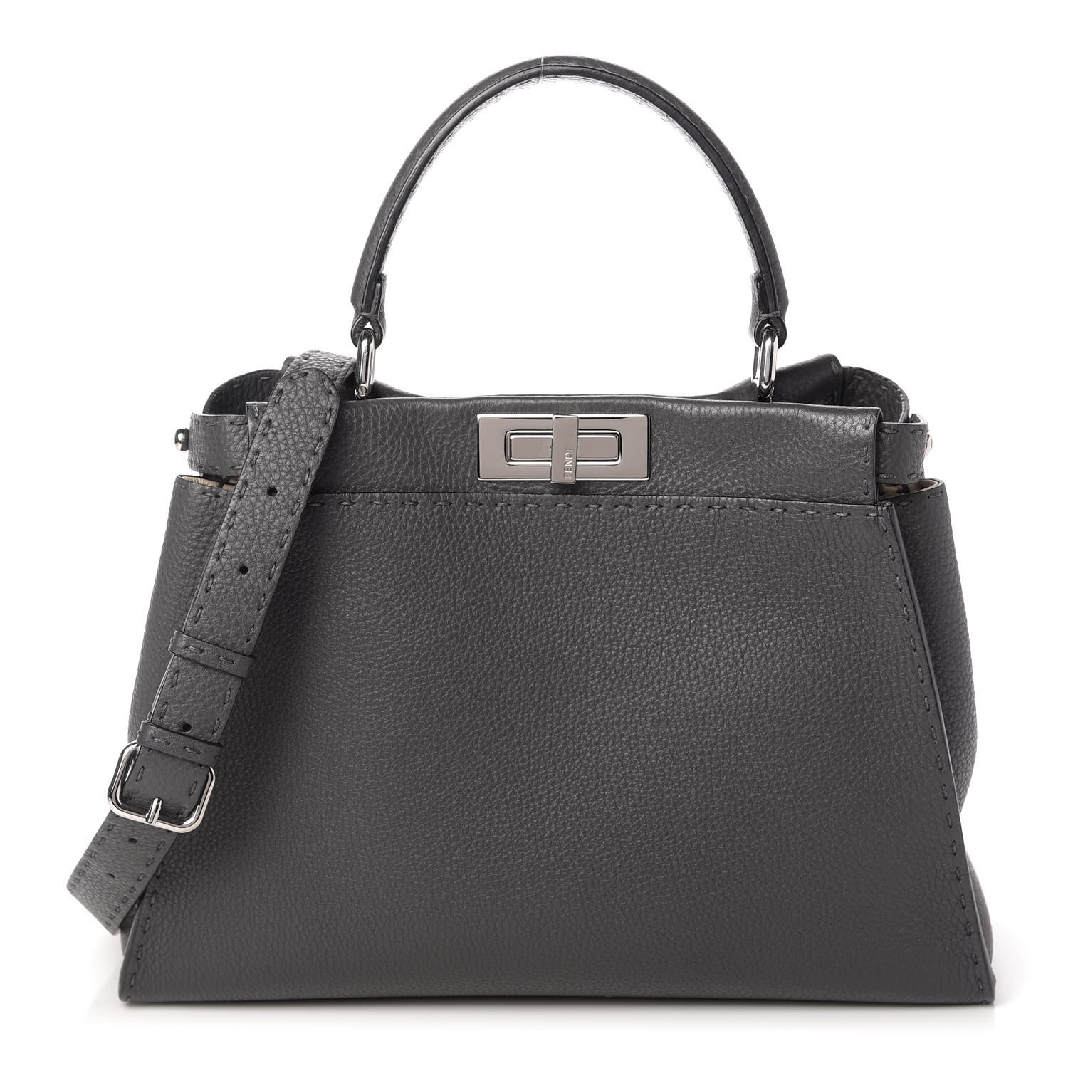 Fendi Cuoio Romano Selleria Bi-Color Medium Peekaboo Iconic Satchel Asfalto Latte 1 of 9