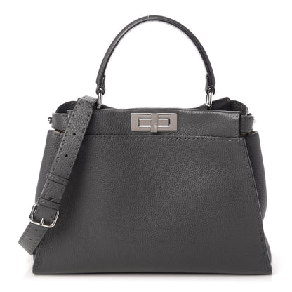 Fendi Cuoio Romano Selleria Bi-Color Medium Peekaboo Iconic Satchel Asfalto Latte 1 of 9