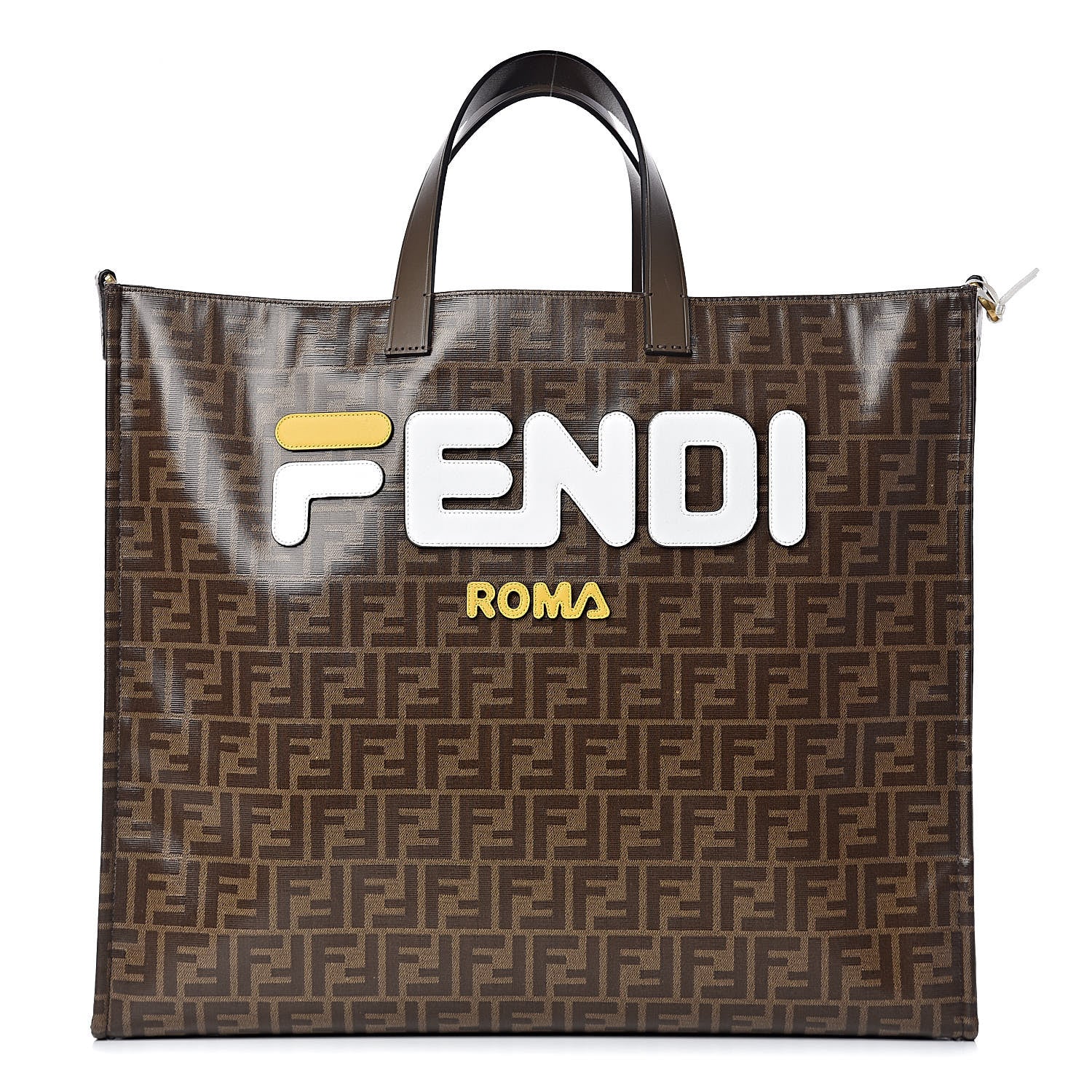 Fendi X FILA Glazed Fabric FF 1974 Mania Large Shopping Tote Bag Mogano Panna White 1 of 10