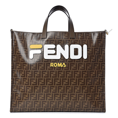 Fendi X FILA Glazed Fabric FF 1974 Mania Large Shopping Tote Bag Mogano Panna White 1 of 10
