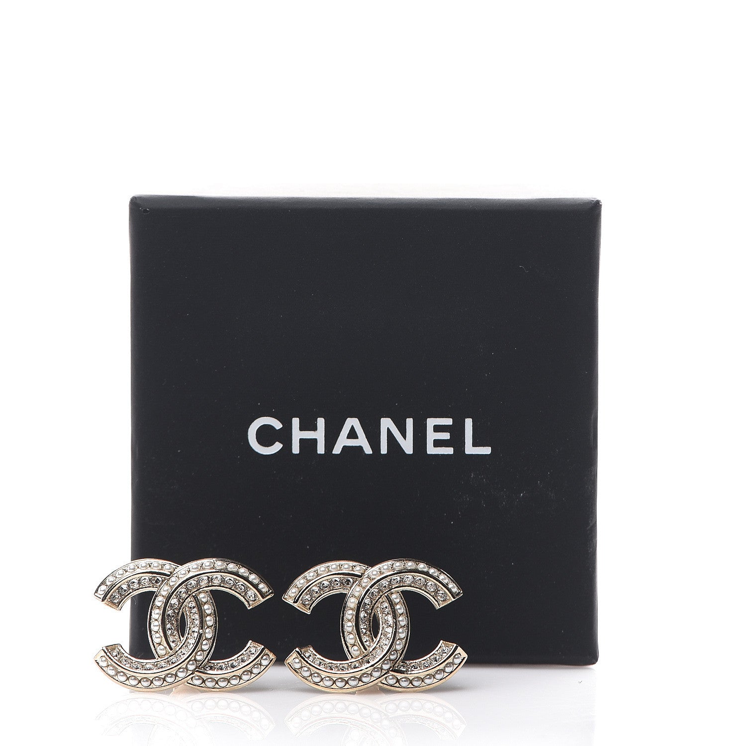 Chanel Crystal Pearl Chain Mania CC Earrings Gold 5 of 5
