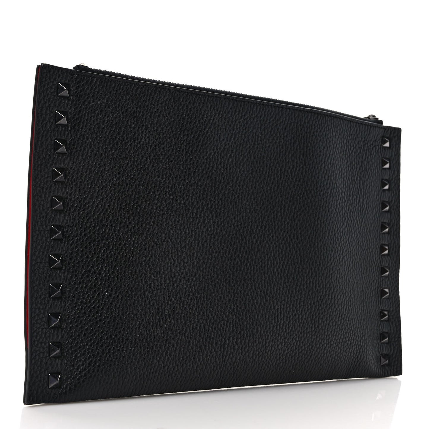 Pebbled Calfskin Monochrome Large Rockstud Zip Pouch Black