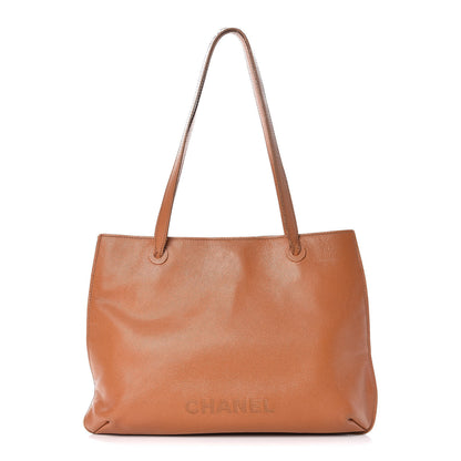 Chanel Grained Calfskin Logo Tote Brown 1 of 33