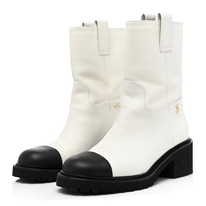 Chanel Calfskin CC Ankle Boots 38.5 White 3 of 10