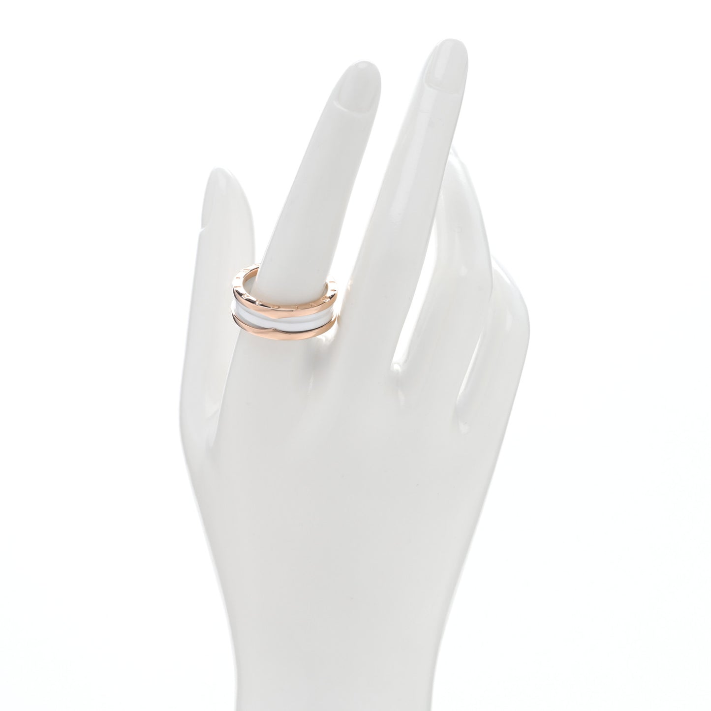18K Rose Gold White Ceramic B.Zero1 Two-Band Ring 62 10