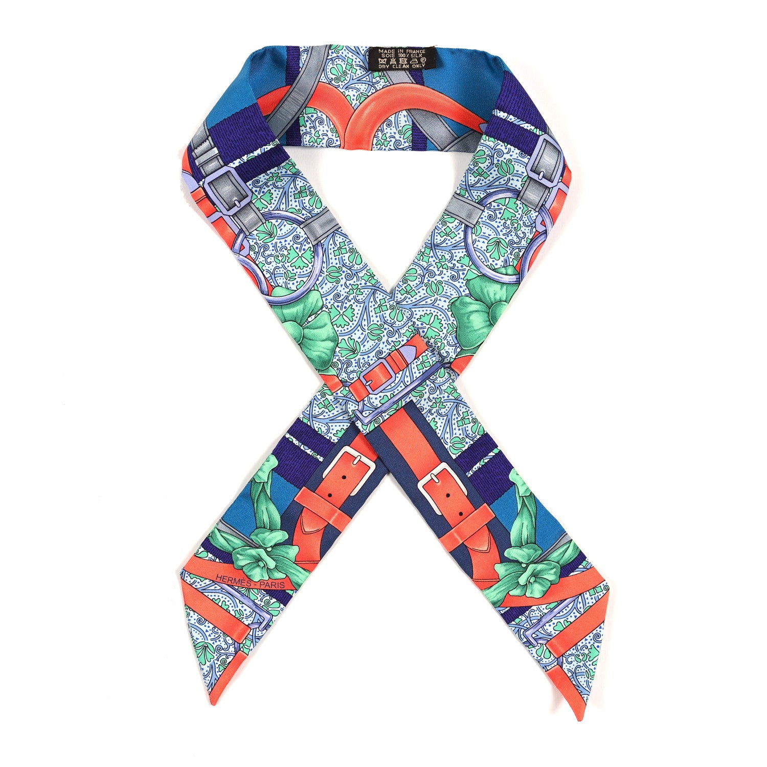 Hermes Silk Grand Manege Fleuri Twilly Vert Cobalt Corail 1 of 3