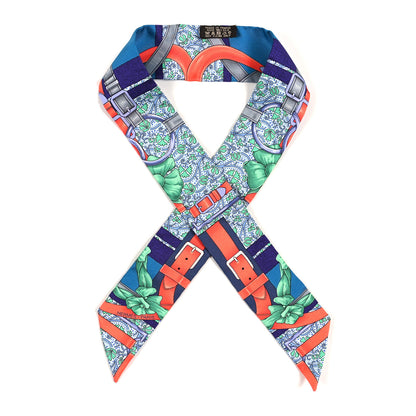 Hermes Silk Grand Manege Fleuri Twilly Vert Cobalt Corail 1 of 3