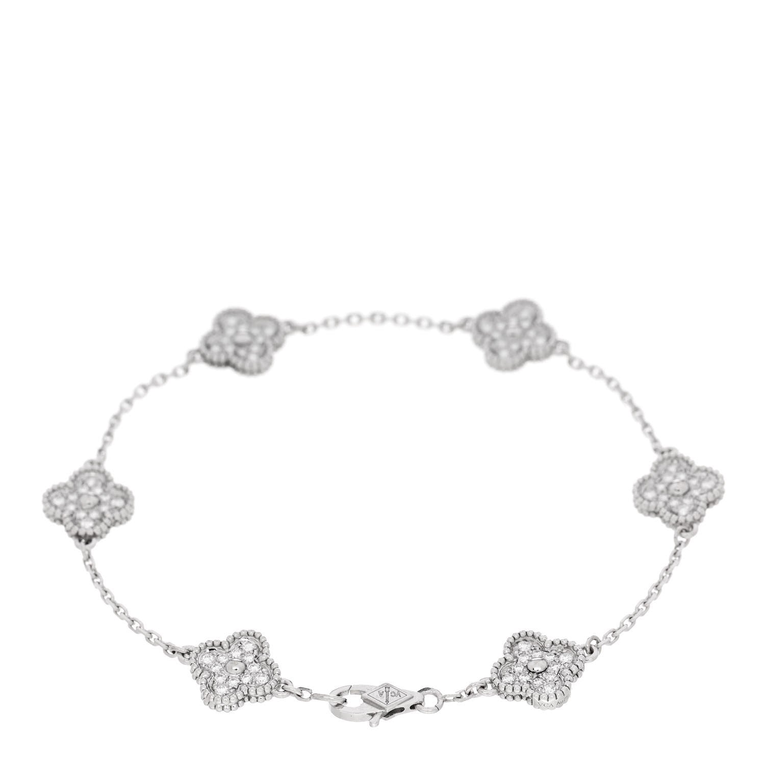 Van Cleef & Arpels 18K White Gold Diamond 6 Motifs Sweet Alhambra Bracelet 2 of 5