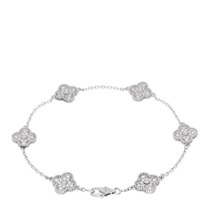 Van Cleef & Arpels 18K White Gold Diamond 6 Motifs Sweet Alhambra Bracelet 2 of 5