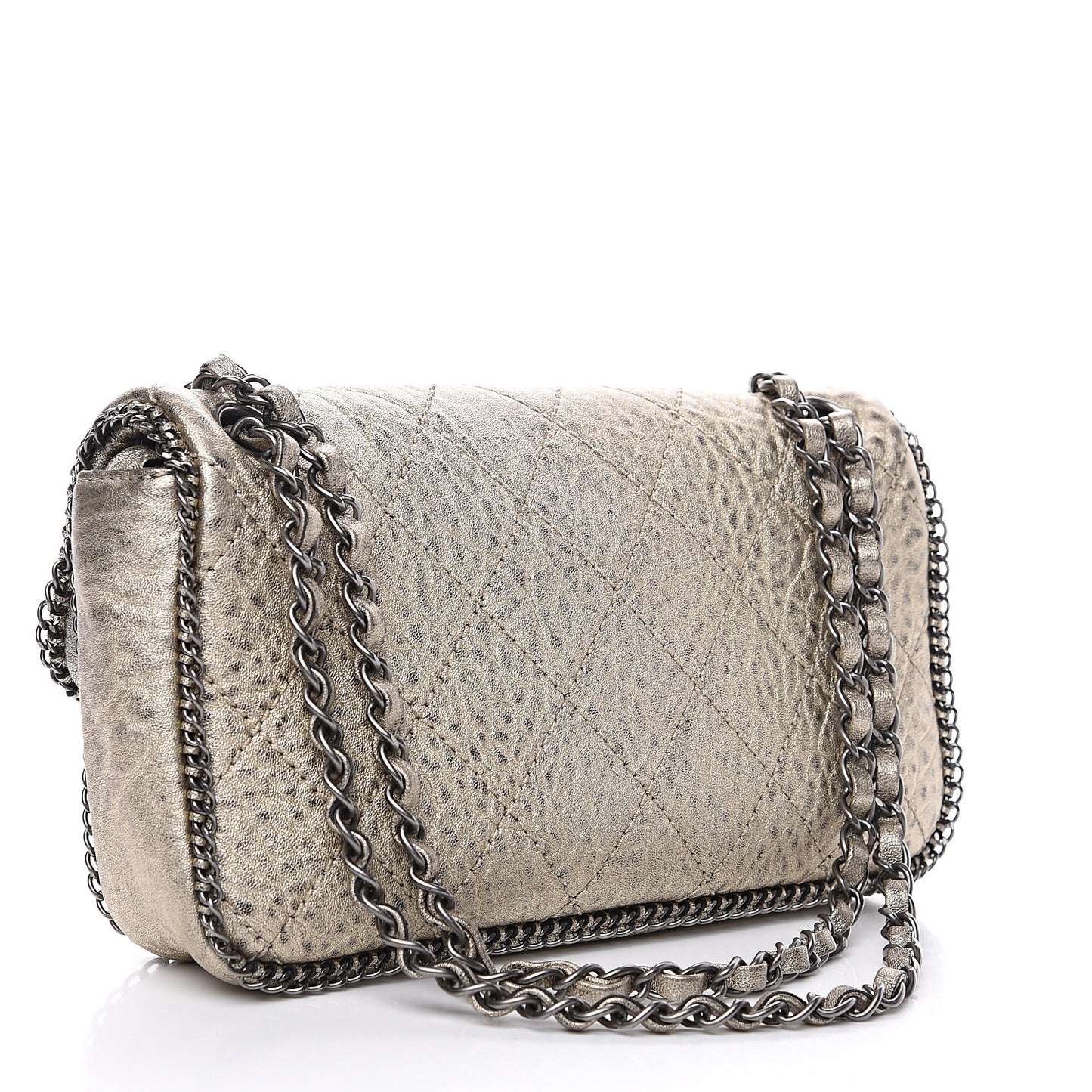 Distressed Lambskin Medium Leo Lion Flap Metallic