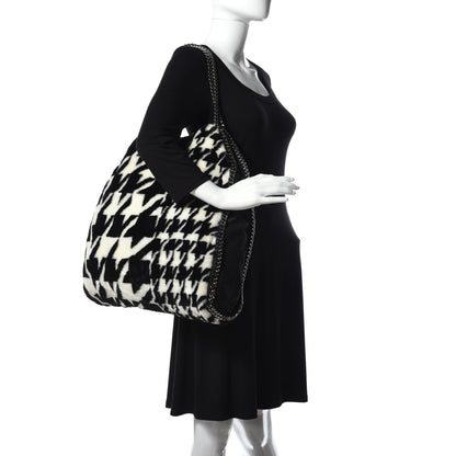 Stella McCartney Eco Fur Houndstooth Big Falabella Fold Over Tote Black White 2 of 10