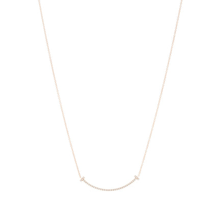 Tiffany 18K Rose Gold Diamond Small T Smile Pendant Necklace 1 of 6
