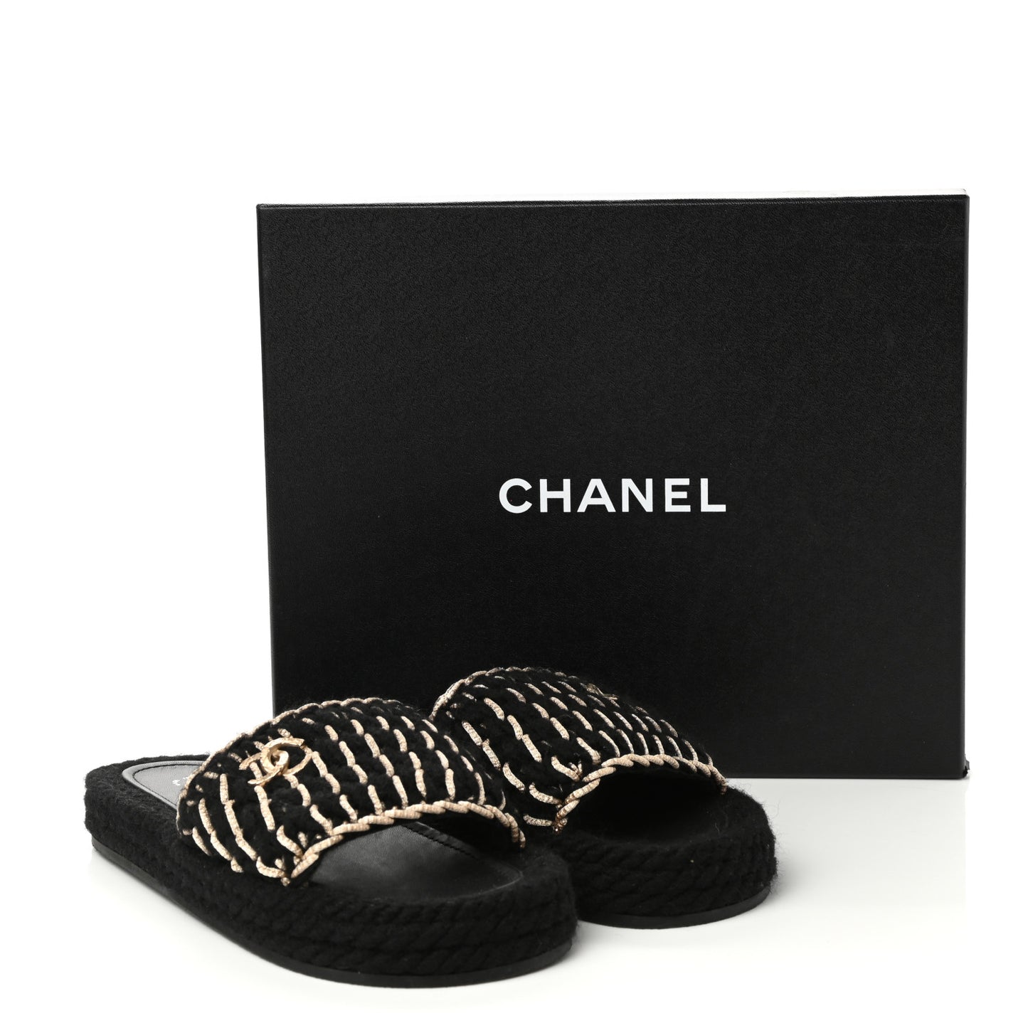 Braided Knit CC Mules 38 Black Gold