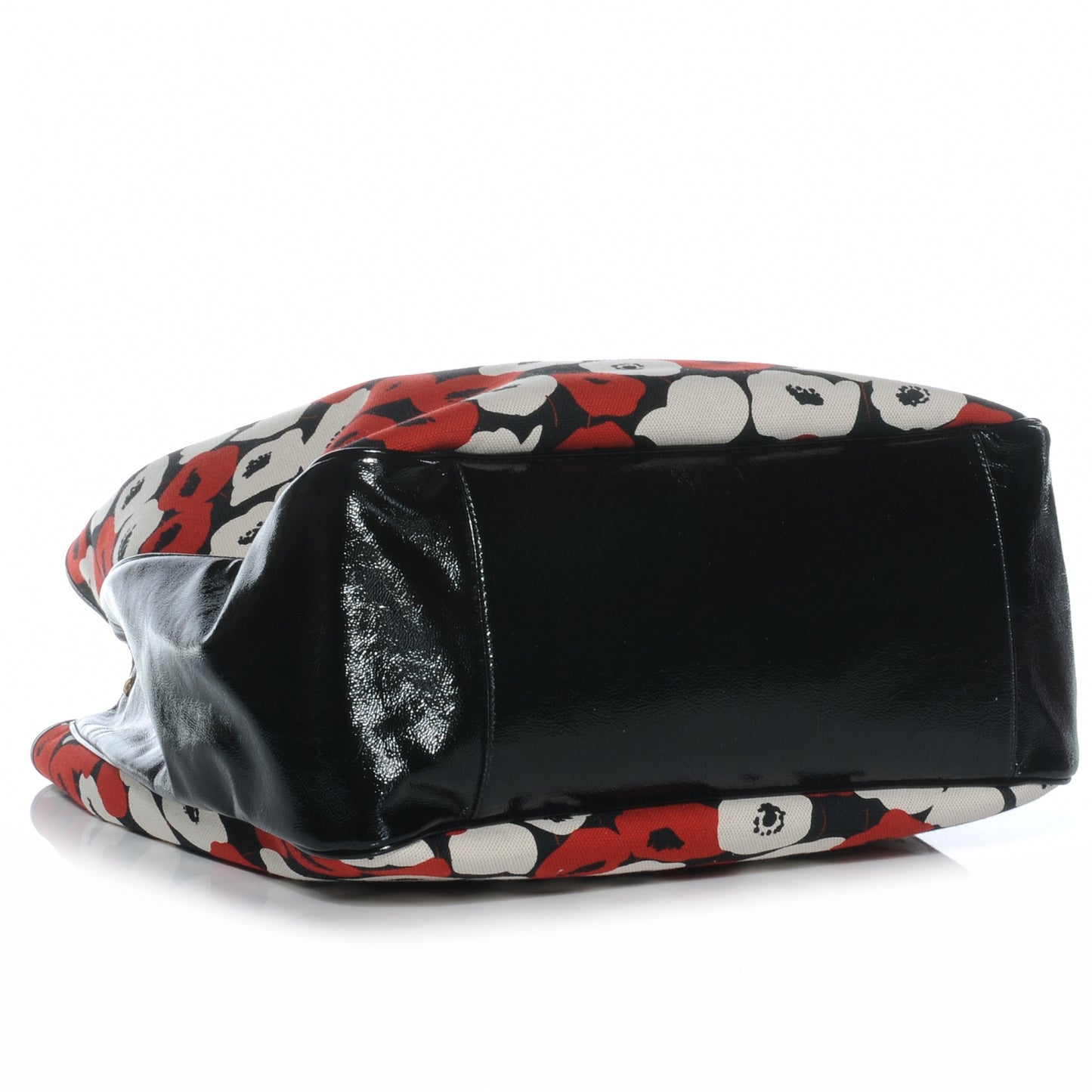 Patent Leather Canvas Poppy Print Large Roady Hobo Black