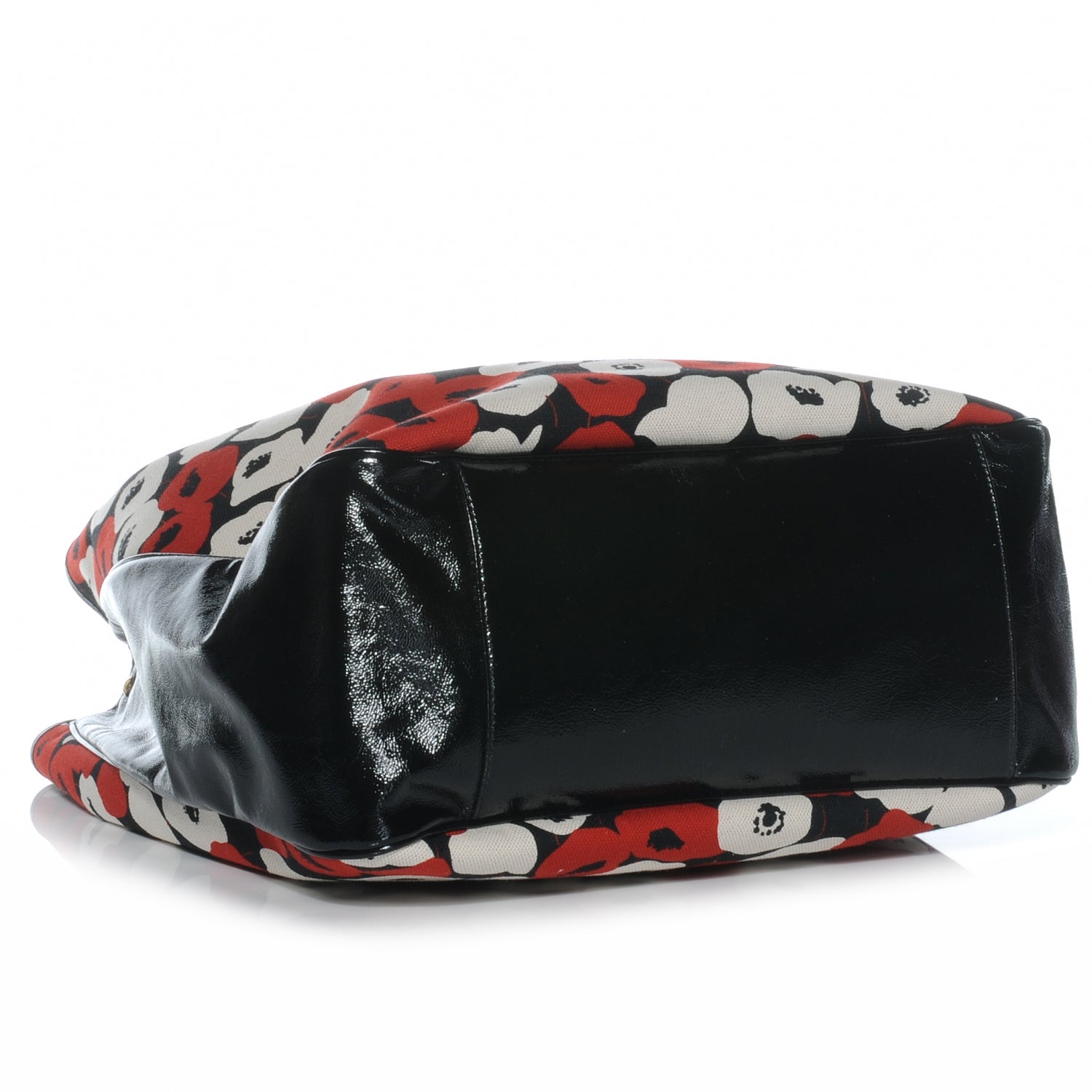 Saint Laurent Patent Leather Canvas Poppy Print Large Roady Hobo Black 4 of 7