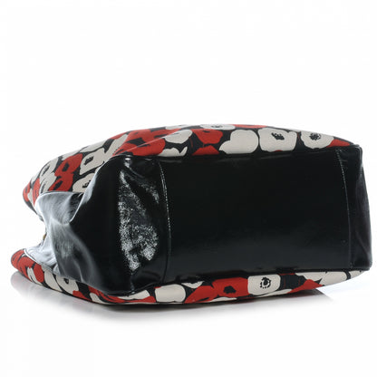 Saint Laurent Patent Leather Canvas Poppy Print Large Roady Hobo Black 4 of 7