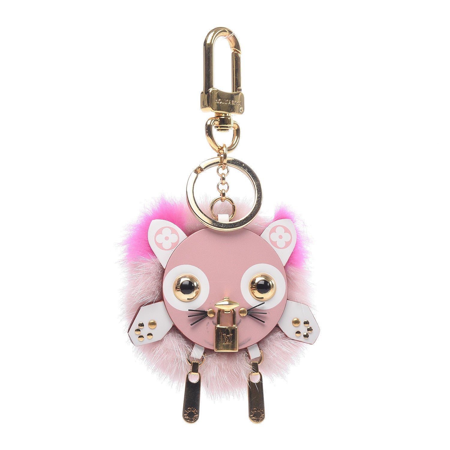 Louis Vuitton Calfskin Mink Fur Wild Puppet Bag Charm Key Holder Rose 1 of 4