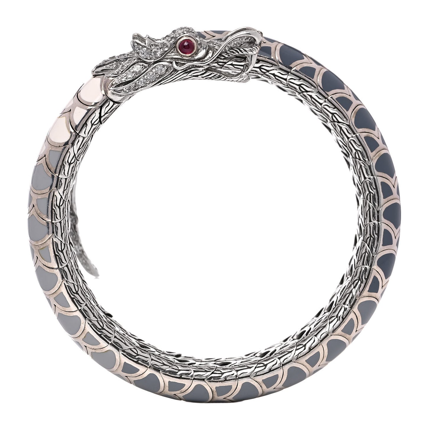 Sterling Silver Enamel White Sapphire Ruby Naga Double Ombre Coil Bracelet