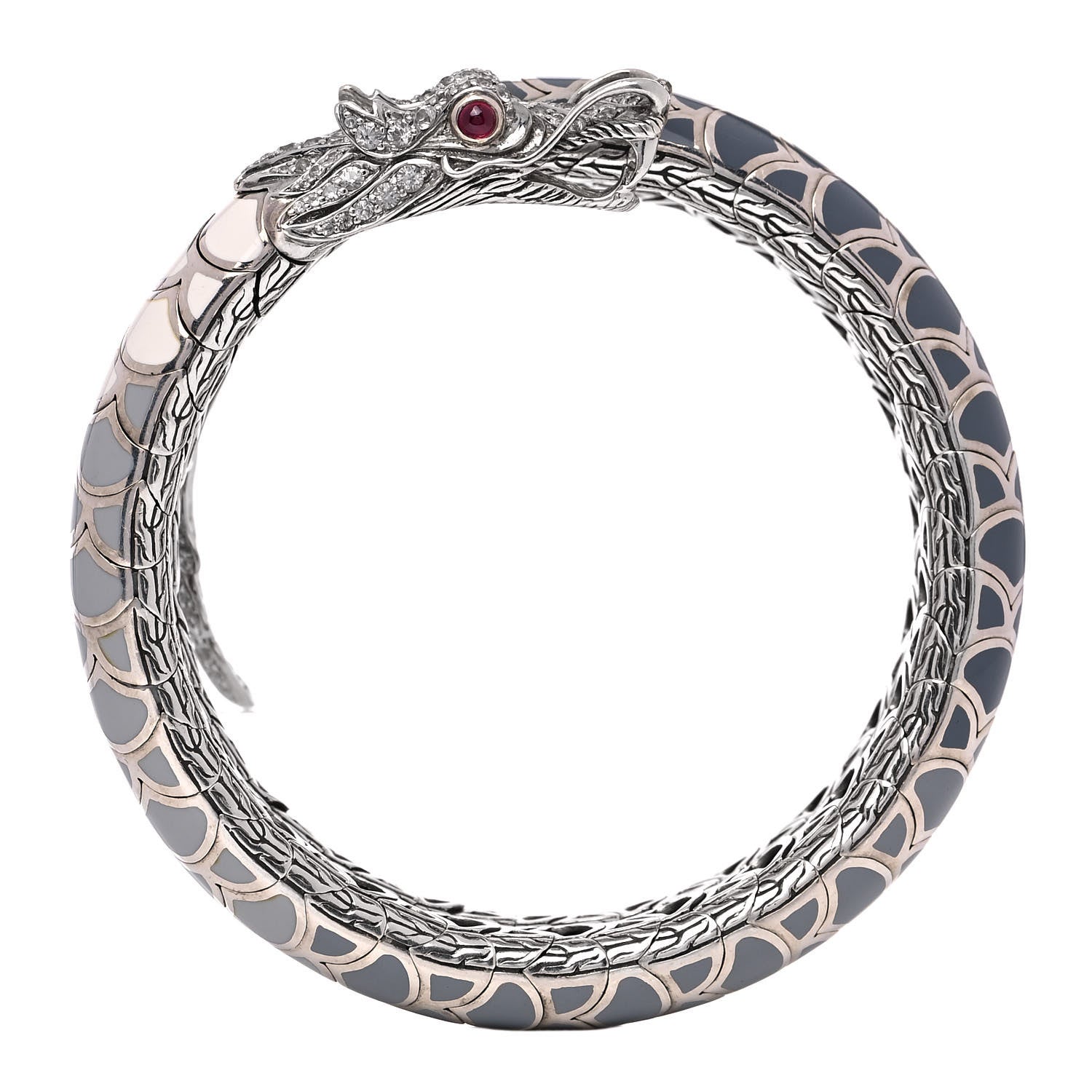 John Hardy Sterling Silver Enamel White Sapphire Ruby Naga Double Ombre Coil Bracelet 4 of 5