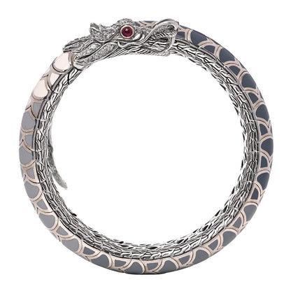 John Hardy Sterling Silver Enamel White Sapphire Ruby Naga Double Ombre Coil Bracelet 4 of 5