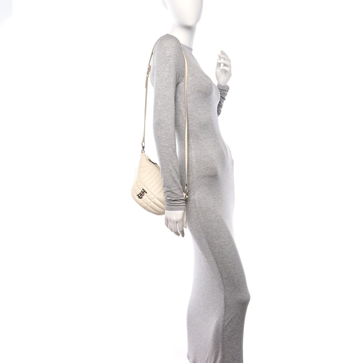 Burberry Lambskin Quilted Small Crescent Lola Bag Pale Vanilla 2 of 15